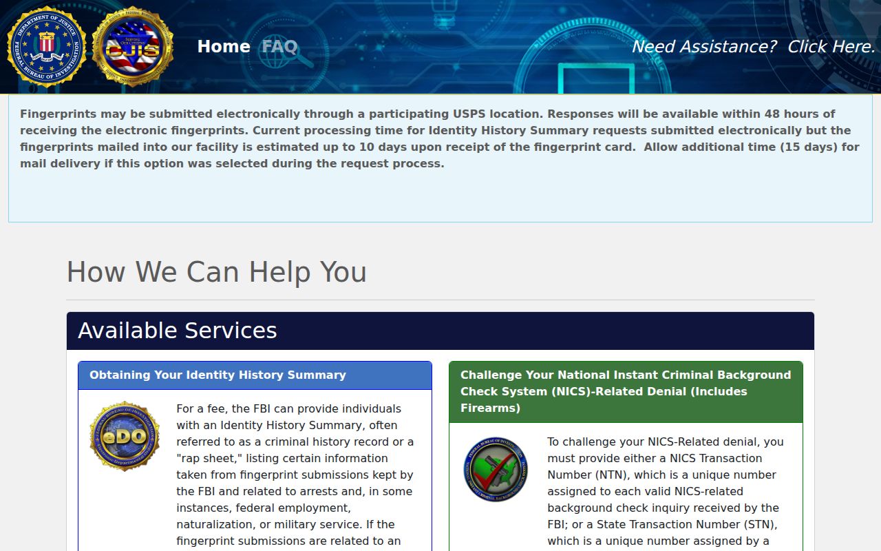 Warren County criminal history FBI self-review portal