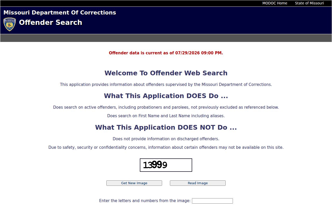 MODOC Offender Search for Warren County arrest custody follow-up