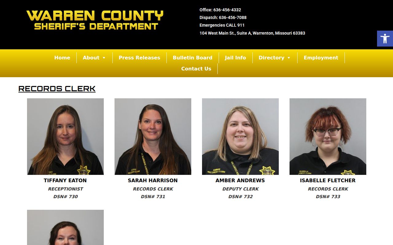 Warren County Sheriff Records Clerk contact for arrest records
