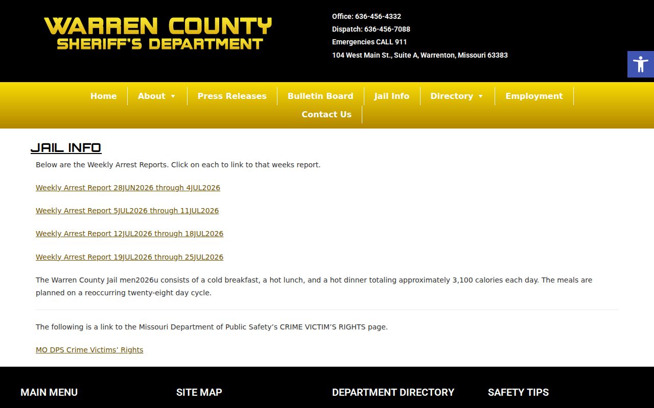 Warren County weekly arrest reports and jail information index
